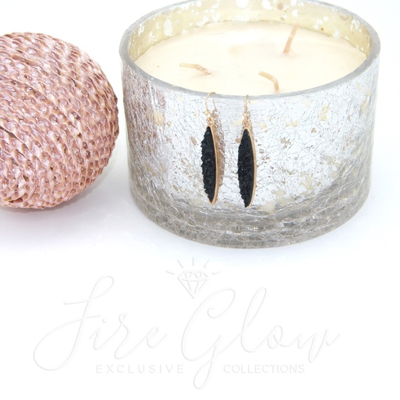 Teardrop / Marquise Shape Black Druzy Earrings - Picture 4 of 8